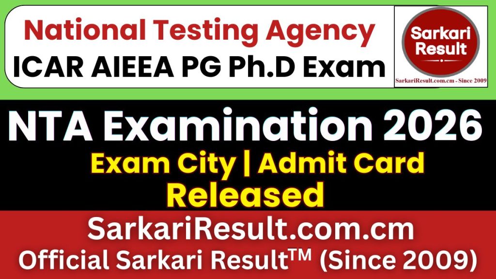 NTA ICAR AIEEA PG Ph.D Admit Card 2026